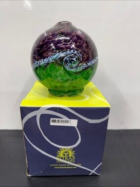 Kitras Art Glass Hand-Blown Swirl Sphere - Green & Purple